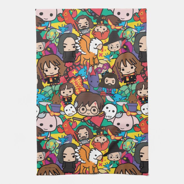 Cartoon Harry Potter Character Toss Pattern Tea Towel (Vertical)
