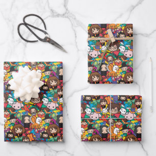 Cartoon Harry Potter Character Toss Pattern Wrapping Paper Sheet