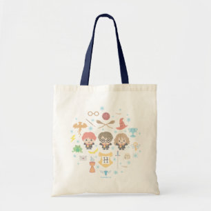 Cartoon Harry Potter Cross-Stitch Collage Tote Bag