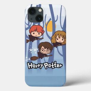 Cartoon Harry, Ron, & Hermione Flying In Woods iPhone 13 Case