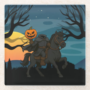 cartoon Headless Horseman Halloween/Autumn Glass Coaster