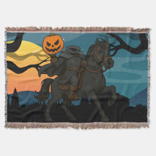 cartoon Headless Horseman Halloween/Autumn Throw Blanket