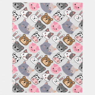 cartoon heads pattern.w offwhite BG Fleece Blanket