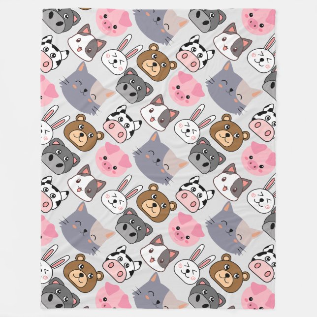 cartoon heads pattern.w offwhite BG Fleece Blanket (Front)
