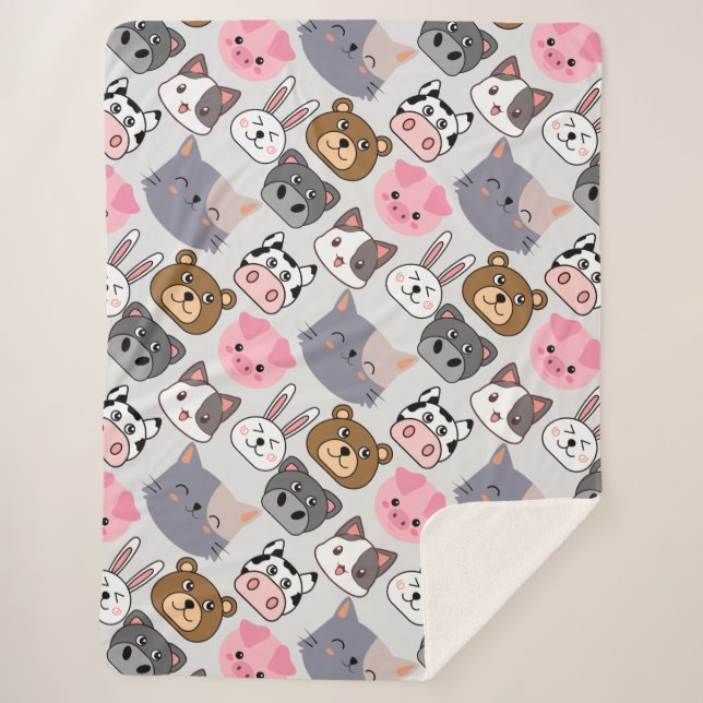 cartoon heads pattern.w offwhite BG Sherpa Blanket (Front)