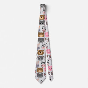 cartoon heads pattern.w offwhite BG Tie