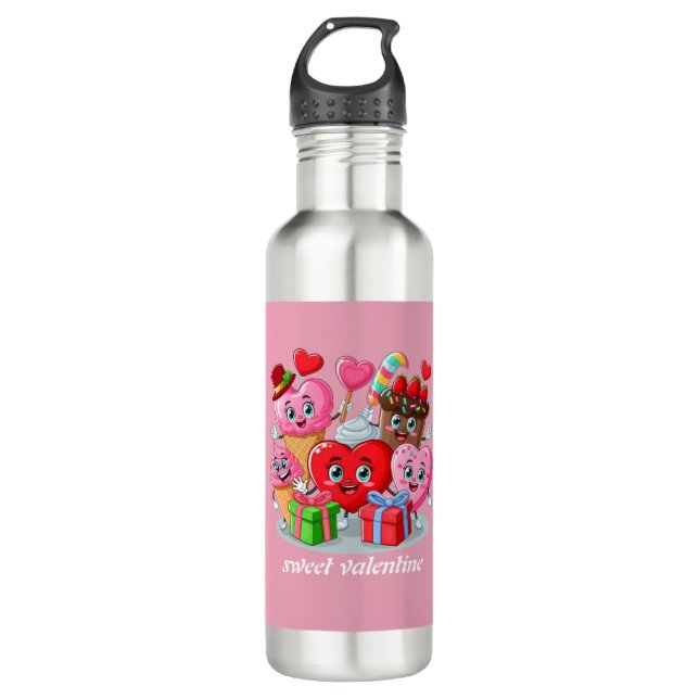 Cartoon Heart & Sweet friends valentine's day 710 Ml Water Bottle (Front)