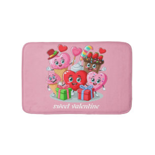 Cartoon Heart & Sweet friends valentine's day Bath Mat