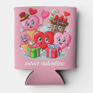 Cartoon Heart & Sweet friends valentine's day Can Cooler
