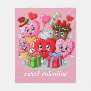 Cartoon Heart & Sweet friends valentine's day Fleece Blanket