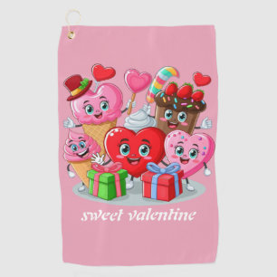Cartoon Heart & Sweet friends valentine's day Golf Towel