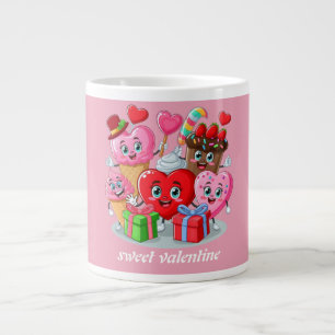 Cartoon Heart & Sweet friends valentine's day Large Coffee Mug