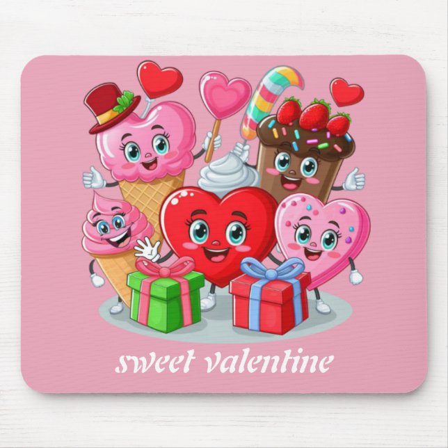Cartoon Heart & Sweet friends valentine's day Mouse Pad (Front)