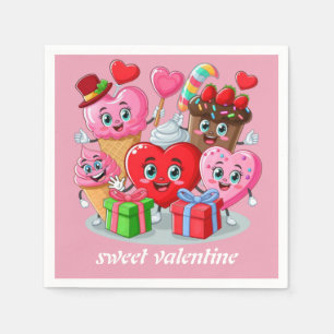 Cartoon Heart & Sweet friends valentine's day Napkin