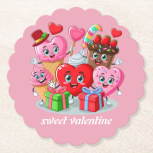 Cartoon Heart & Sweet friends valentine's day Paper Coaster