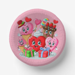 Cartoon Heart & Sweet friends valentine's day Paper Plate