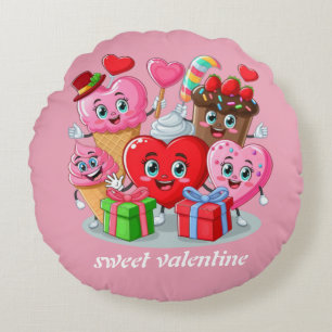 Cartoon Heart & Sweet friends valentine's day Round Cushion