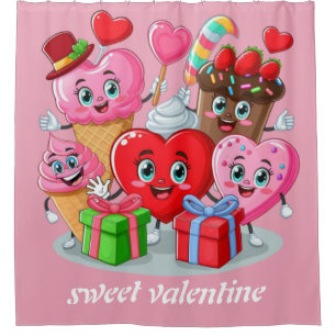 Cartoon Heart & Sweet friends valentine's day Shower Curtain
