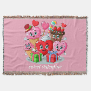 Cartoon Heart & Sweet friends valentine's day Throw Blanket