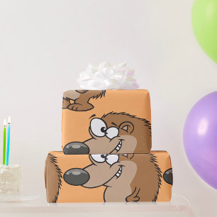 Cartoon Hedgehog Brown Animal Wrapping Paper
