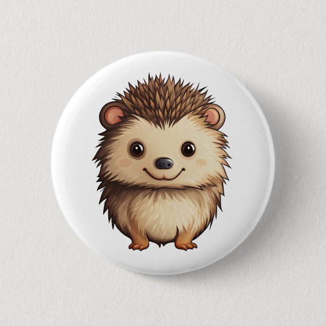 Cartoon hedgehog illustration 6 cm round badge (Front)