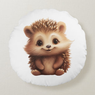 Cartoon hedgehog illustration round cushion