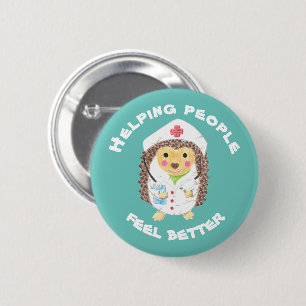 Cartoon hedgehog nurse button