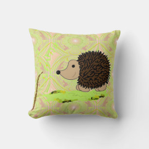 Cartoon Hedgehog on Pattern Cushion