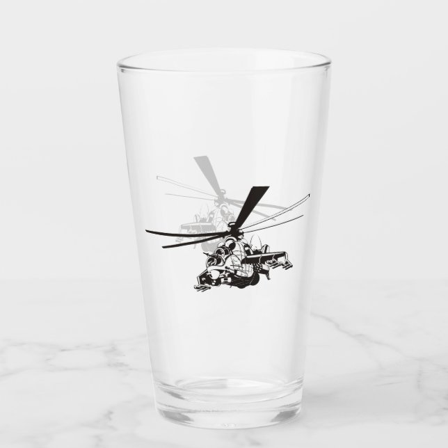 Cartoon Helicopter "Hind" Glass (Front)