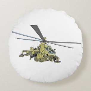 Cartoon Helicopter "Hind" Round Cushion