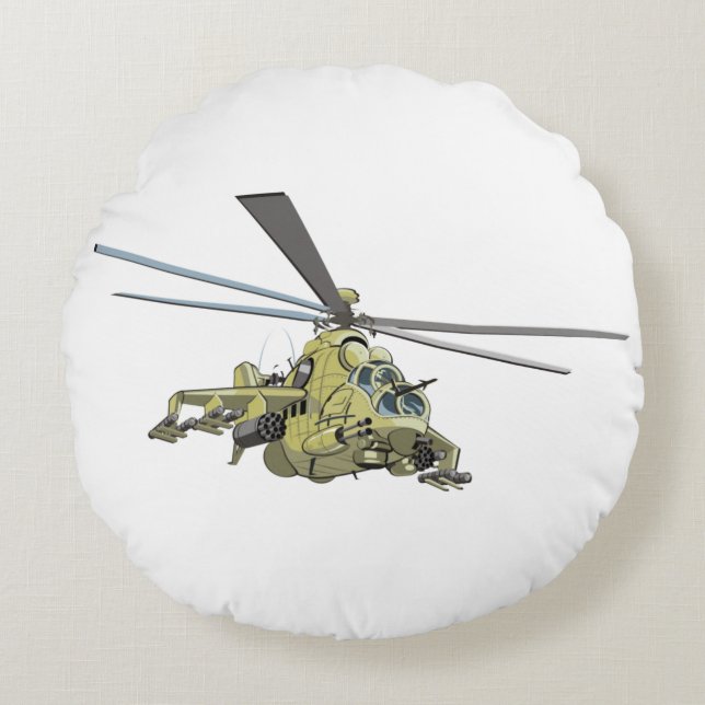 Cartoon Helicopter "Hind" Round Cushion (Front)