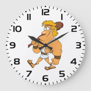Cartoon Hercules Greek Mythology Hero with Club Large Clock
