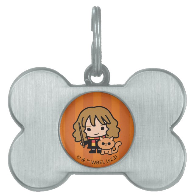 Cartoon Hermione and Crookshanks Pet ID Tag (Front)