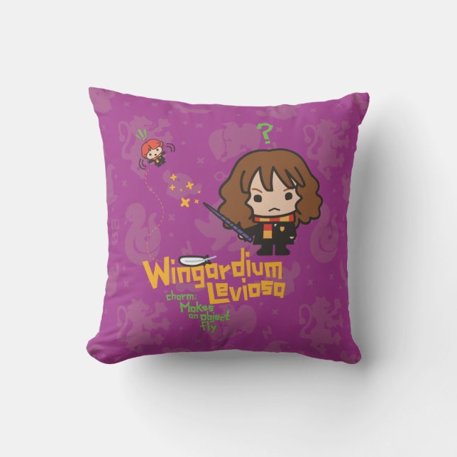 Cartoon Hermione and Ron Wingardium Leviosa Spell Cushion (Front)