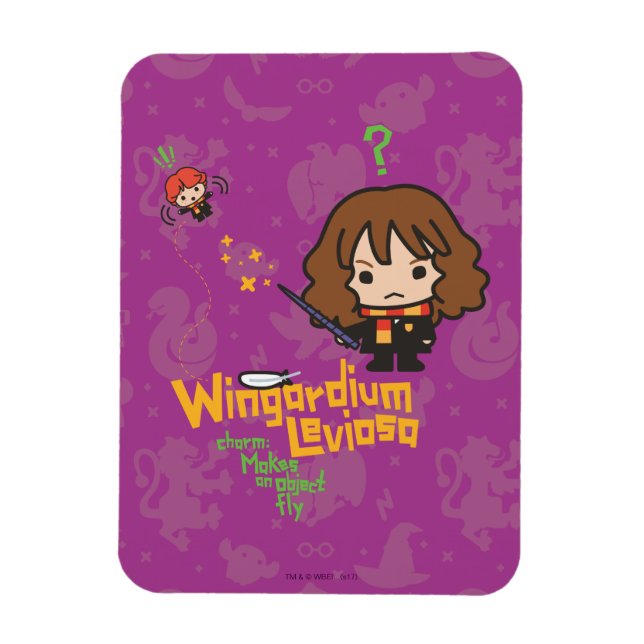 Cartoon Hermione and Ron Wingardium Leviosa Spell Magnet (Vertical)
