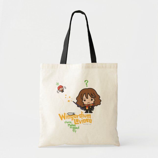 Cartoon Hermione and Ron Wingardium Leviosa Spell Tote Bag (Front)