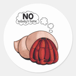 Cartoon Hermit Crab Hiding inside Shell with Text Classic Round Sticker