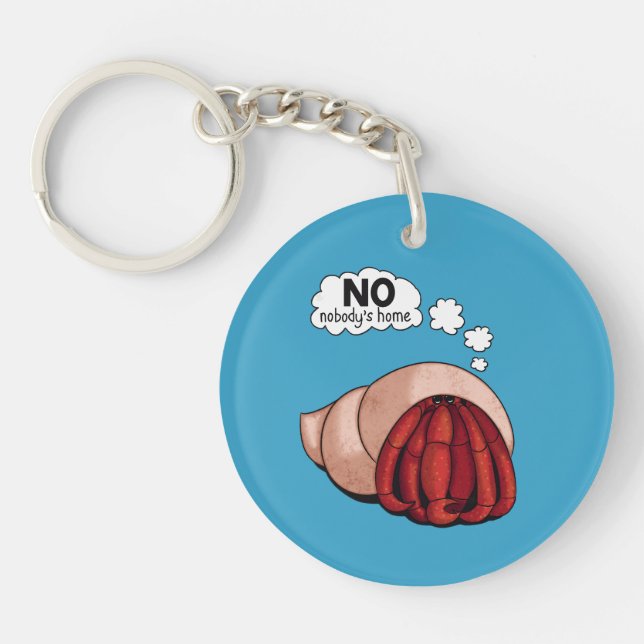 Cartoon Hermit Crab Hiding inside Shell with Text Key Ring (Front)