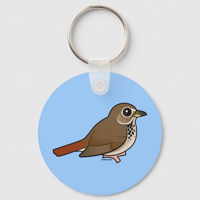 Cartoon Hermit Thrush Key Ring (Front)