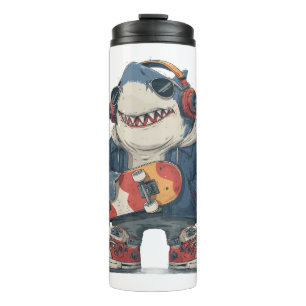 Cartoon Hip Hop Shark Character with Skateboard  Thermal Tumbler