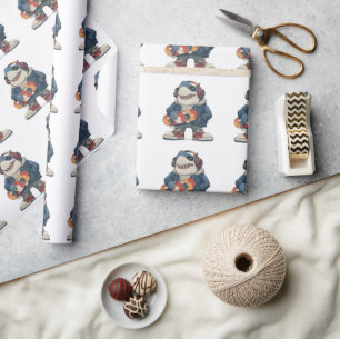 Cartoon Hip Hop Shark Character with Skateboard Wrapping Paper