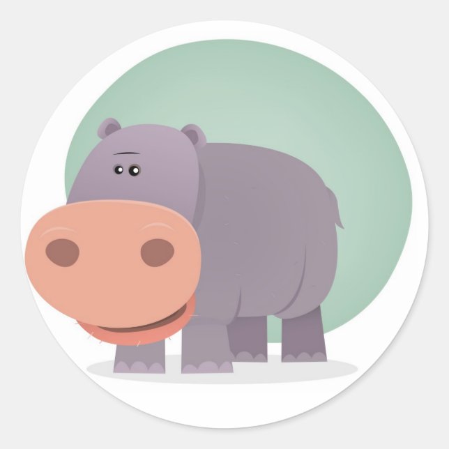 Cartoon Hippo Classic Round Sticker (Front)