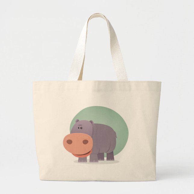 Cartoon Hippo Large Tote Bag (Front)