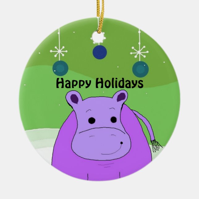 Cartoon Hippo with Christmas Decorations (Front)