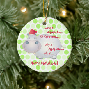 Cartoon Hippopotamus Christmas Ornament
