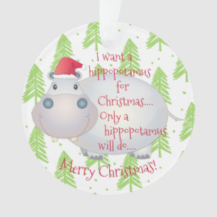 Cartoon Hippopotamus Hippo Christmas Xmas Ornament