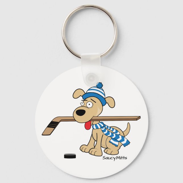 Cartoon Hockey Dog Key Ring (Front)