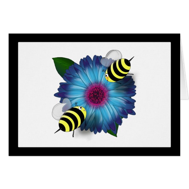 Cartoon Honey Bees Meeting on Blue Flower (Front Horizontal)