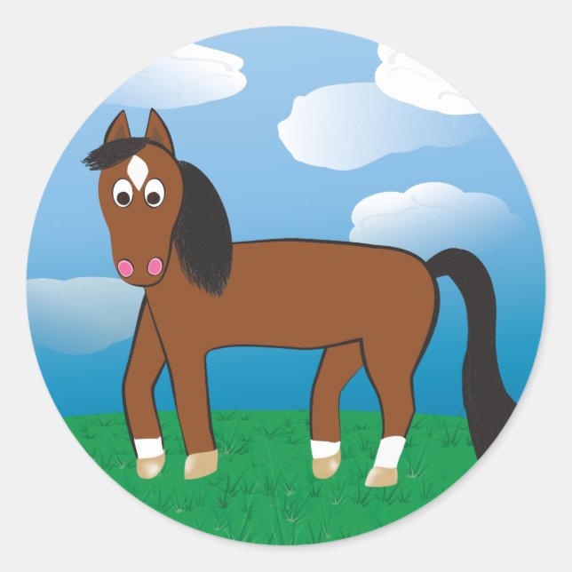 Cartoon Horse Bay with white socks Classic Round Sticker (Front)