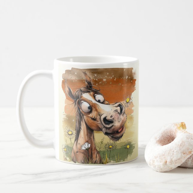 Cartoon Horse Coffee Mug (With Donut)